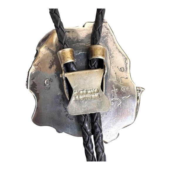 Large Artisan Crafted Tigers Eye Sterling Silver Bolo Tie Southwestern Signed 76 - Picture 3 of 8